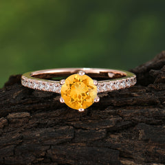 1 Carat Round Cut Citrine Wedding Ring Pave Milgrain Engagement Ring