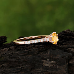 1 Carat Round Cut Citrine Wedding Ring Pave Milgrain Engagement Ring