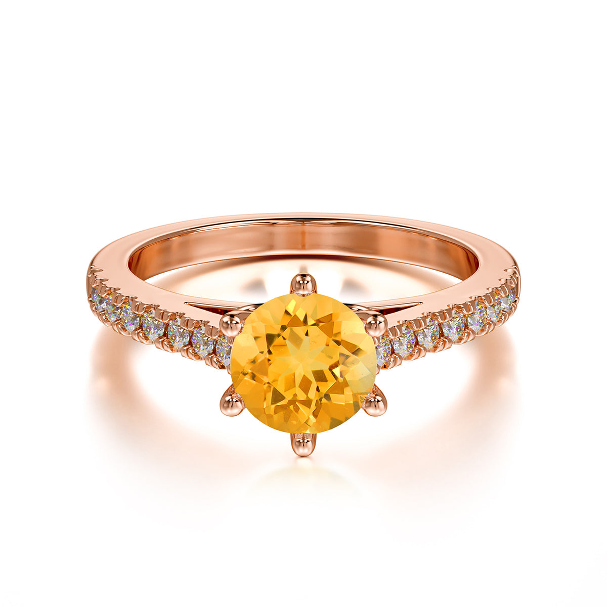 1 Carat Round Cut Citrine Wedding Ring Pave Milgrain Engagement Ring