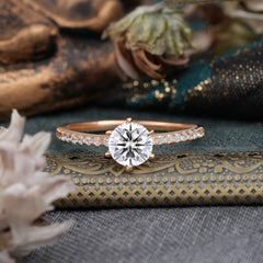 1 Carat Round Cut 6-Prong Lab Diamond Wedding Ring Pave Milgrain Engagement Ring