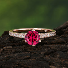 1 Carat Round Cut Ruby Wedding Ring Pave Milgrain Engagement Ring