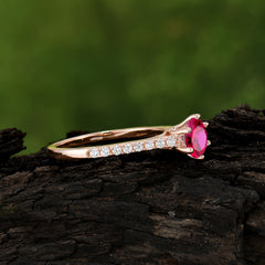 1 Carat Round Cut Ruby Wedding Ring Pave Milgrain Engagement Ring