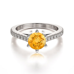 1 Carat Round Cut Citrine Wedding Ring Pave Milgrain Engagement Ring