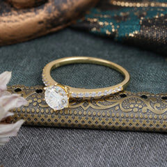 1 Carat Round Cut Moissanite Wedding Ring Pave Milgrain Engagement Ring