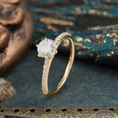 1 Carat Round Cut Moissanite Wedding Ring Pave Milgrain Engagement Ring