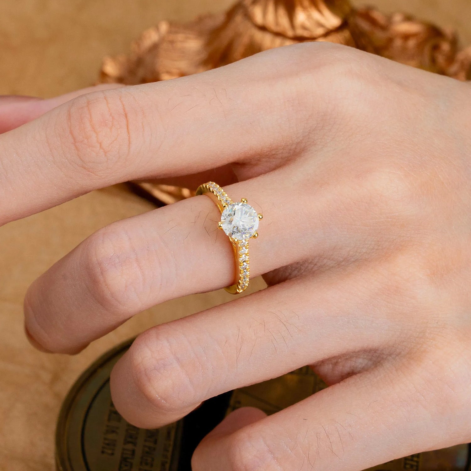 1 Carat Round Cut Moissanite Pave Milgrain Engagement Ring