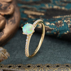 1 Carat Round Cut 6-Prong Opal Wedding Ring Pave Milgrain Engagement Ring