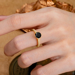 1 Carat Round Cut 6-Prong Black Onyx Wedding Ring Pave Milgrain Engagement Ring