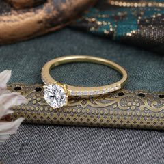 1 Carat Round Cut 6-Prong Lab Diamond Wedding Ring Pave Milgrain Engagement Ring