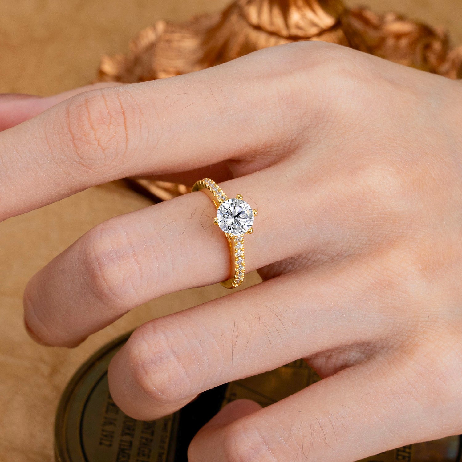 1 Carat Round Cut 6-Prong Lab Diamond Engagement Ring Pave Milgrain Engagement Ring
