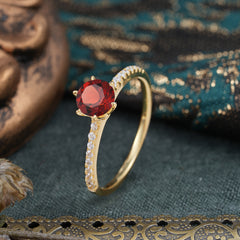 1 Carat Round Cut Garnet Wedding Ring Pave Milgrain Engagement Ring