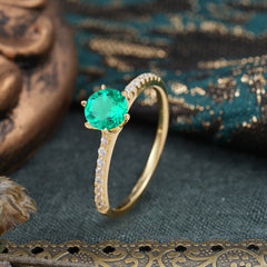 1 Carat Round Cut 6-Prong Emerald Wedding Ring Pave Milgrain Engagement Ring