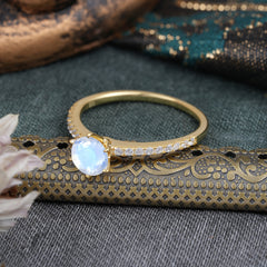 1 Carat Round Cut 6-Prong Moonstone Wedding Ring Pave Milgrain Engagement Ring