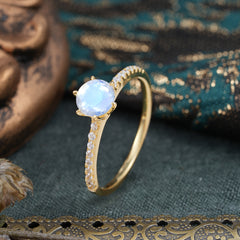 1 Carat Round Cut 6-Prong Moonstone Wedding Ring Pave Milgrain Engagement Ring