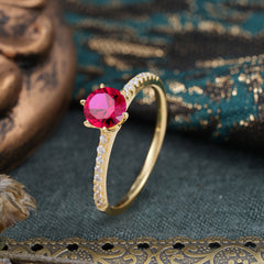 1 Carat Round Cut Ruby Wedding Ring Pave Milgrain Engagement Ring