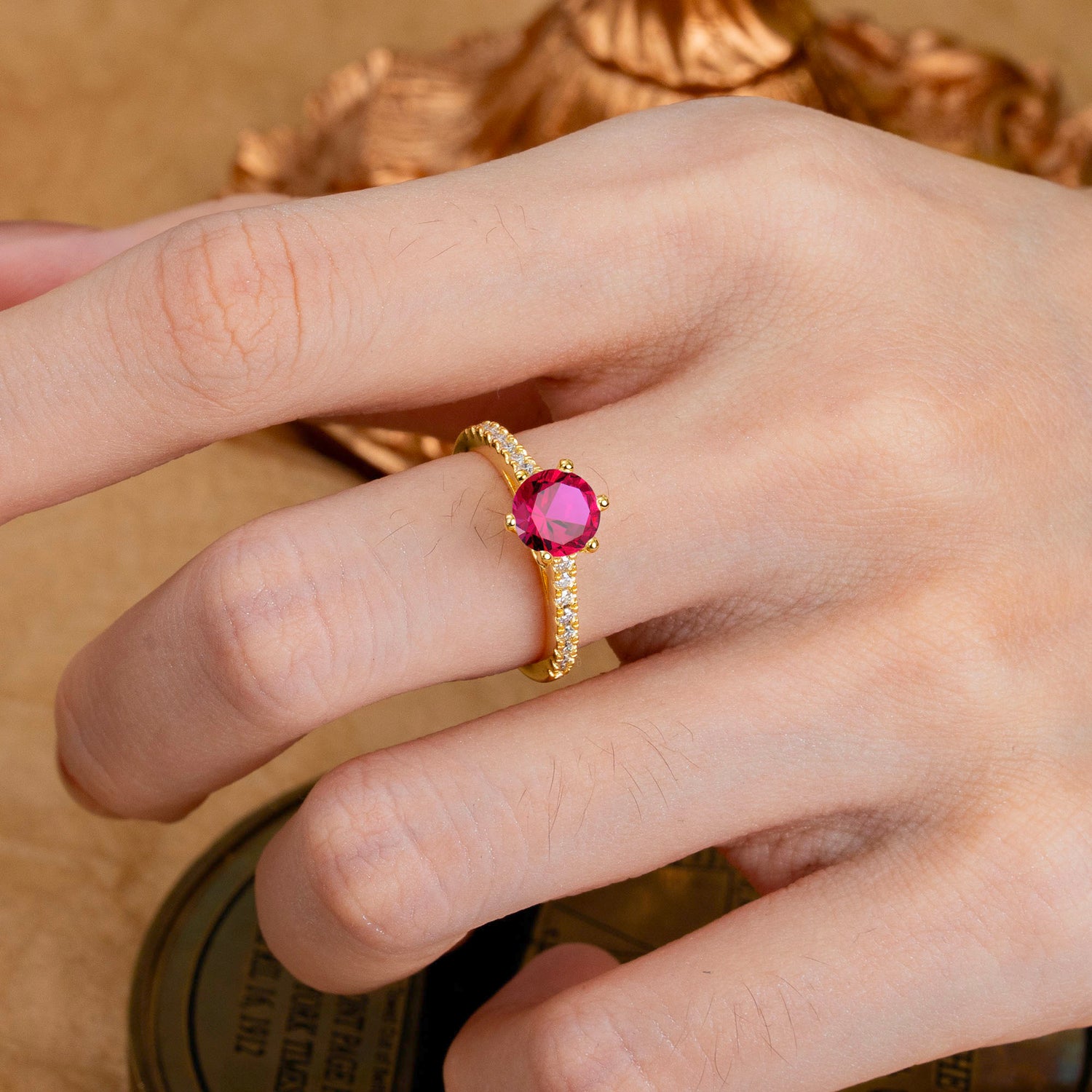 1 Carat Round Cut Ruby Engagement Ring Pave Milgrain Engagement Ring