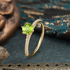 1 Carat Round Cut 6-Prong Peridot Wedding Ring Pave Milgrain Engagement Ring
