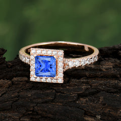 Princess Cut Sapphire Engagement Ring Half Eternity Halo Promise Ring