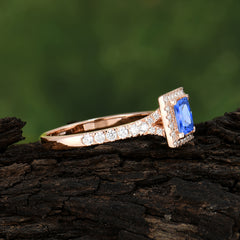 Princess Cut Sapphire Engagement Ring Half Eternity Halo Promise Ring