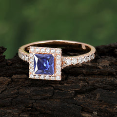 Princess Cut Tanzanite Engagement Ring Half Eternity Halo Promise Ring