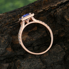 Princess Cut Tanzanite Engagement Ring Half Eternity Halo Promise Ring