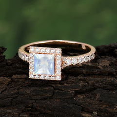 Princess Cut Moonstone Engagement Ring Half Eternity Halo Promise Ring