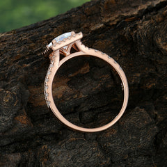 Princess Cut Moonstone Engagement Ring Half Eternity Halo Promise Ring