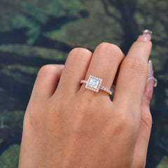 Princess Cut Moonstone Engagement Ring Half Eternity Halo Promise Ring
