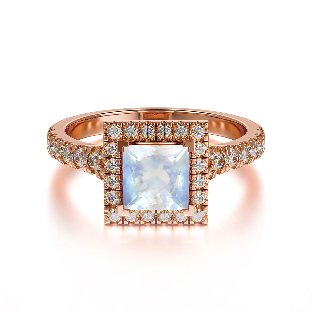 Princess Cut Moonstone Engagement Ring Half Eternity Halo Promise Ring