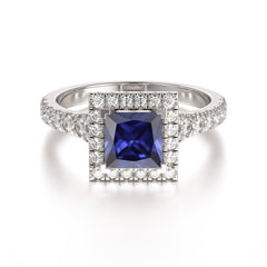 Princess Cut Tanzanite Engagement Ring Half Eternity Halo Promise Ring