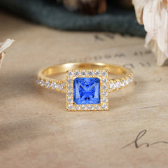 Princess Cut Sapphire Engagement Ring Half Eternity Halo Promise Ring