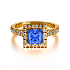 Princess Cut Sapphire Engagement Ring Half Eternity Halo Promise Ring