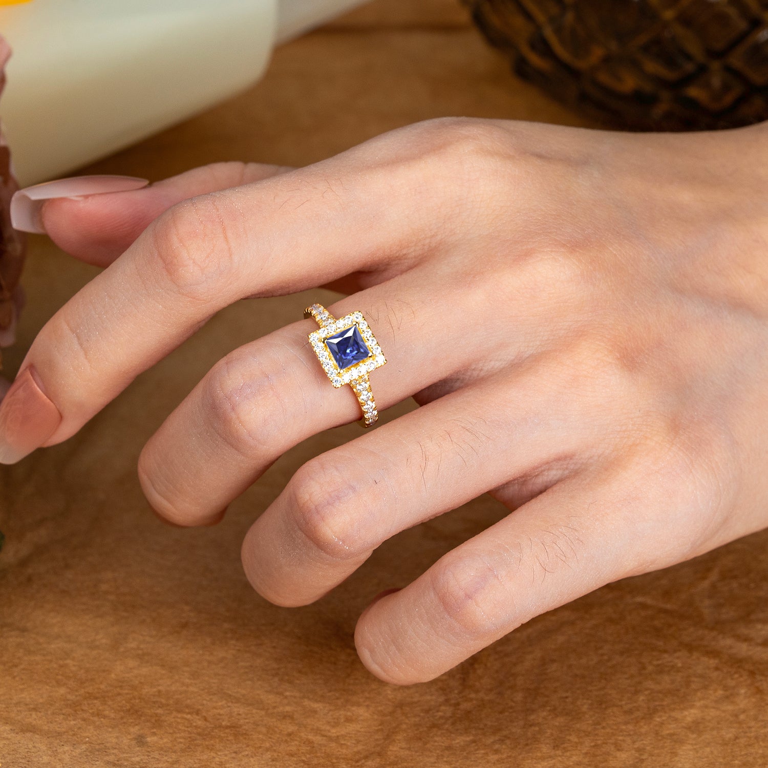 Princess Cut Tanzanite Engagement Ring Half Eternity Halo Promise Ring