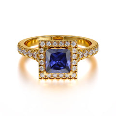 Princess Cut Tanzanite Engagement Ring Half Eternity Halo Promise Ring