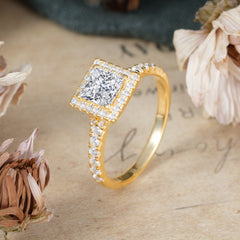 Princess Cut  Lab Diamond Engagement Ring Half Eternity Halo Promise Ring