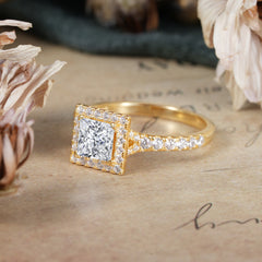 Princess Cut  Lab Diamond Engagement Ring Half Eternity Halo Promise Ring