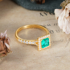 Princess Cut Emerald Engagement Ring Half Eternity Halo Promise Ring