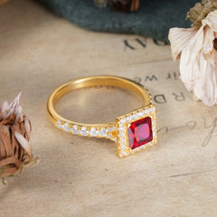 Princess Cut Ruby Engagement Ring Half Eternity Halo Promise Ring