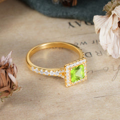 Princess Cut Peridot Engagement Ring Half Eternity Halo Promise Ring
