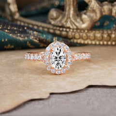 1 Carat Oval Cut Lab Diamond Engagement Ring Half Eternity Halo Promise Ring