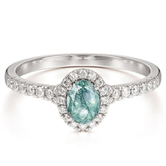 1 Carat Oval Cut Moss Agate Engagement Ring Half Eternity Halo Promise Ring