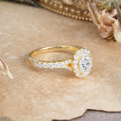 1 Carat Oval Cut Moissanite Engagement Ring Half Eternity Halo Promise Ring