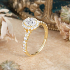 1 Carat Oval Cut Moissanite Engagement Ring Half Eternity Halo Promise Ring