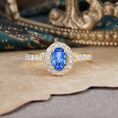 1 Carat Oval Cut Sapphire Engagement Ring Half Eternity Halo Promise Ring