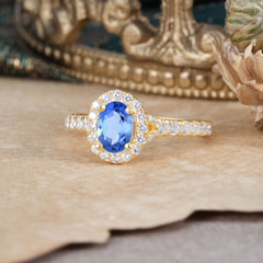 1 Carat Oval Cut Sapphire Engagement Ring Half Eternity Halo Promise Ring