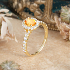 1 Carat Oval Cut Citrine Engagement Ring Half Eternity Halo Promise Ring