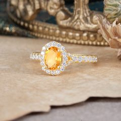 1 Carat Oval Cut Citrine Engagement Ring Half Eternity Halo Promise Ring