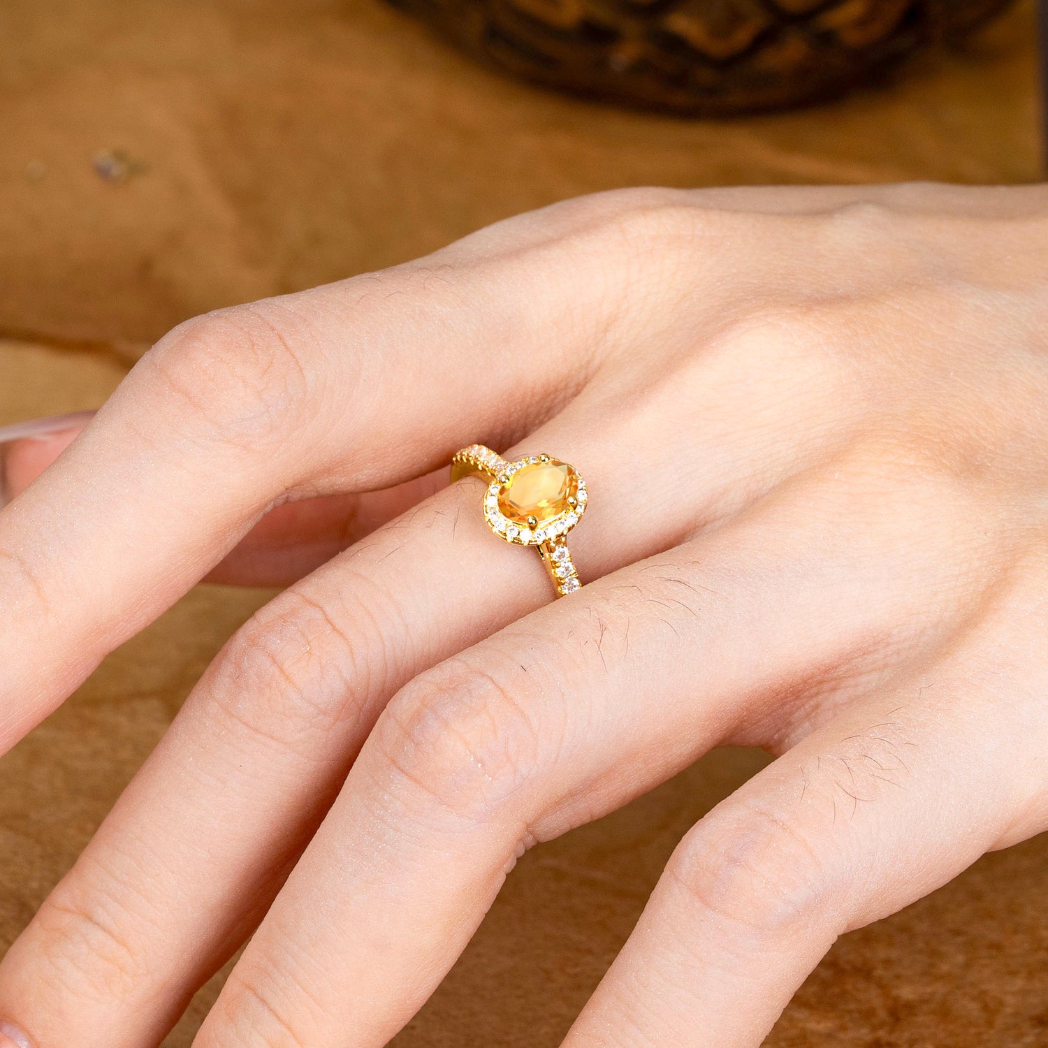 1 Carat Oval Cut Citrine Engagement Ring Half Eternity Halo Promise Ring