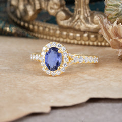 1 Carat Oval Cut Tanzanite Engagement Ring Half Eternity Halo Promise Ring