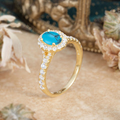 1 Carat Oval Cut Turquoise Engagement Ring Half Eternity Halo Promise Ring